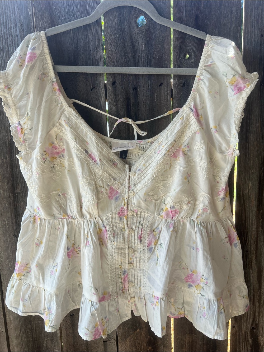 Universal Thread Cream Peplum Blouse with Pink Floral Print
